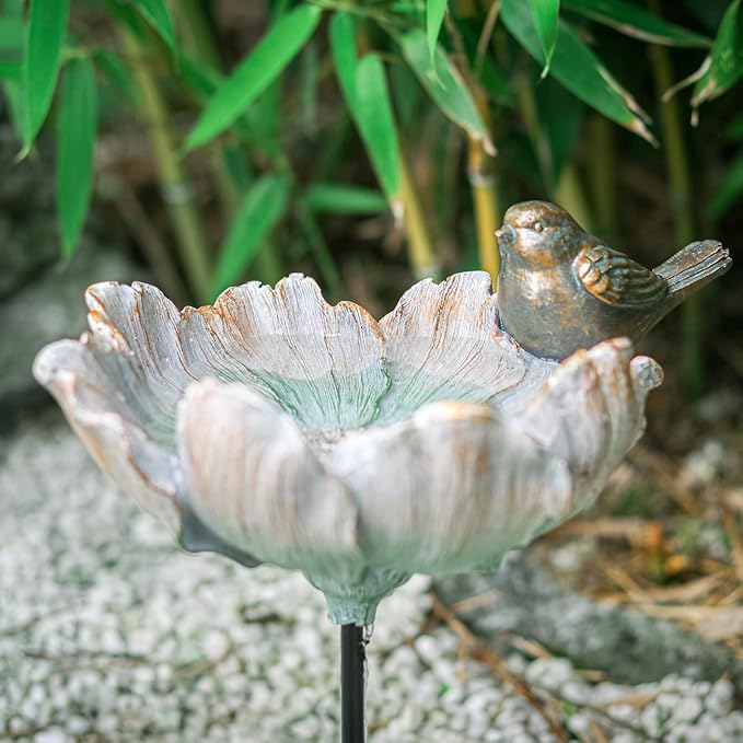 MUMTOP Outdoor Antique Bird Bath Small Flower Bird Baths Bowl Resin Birdbaths - Image 2