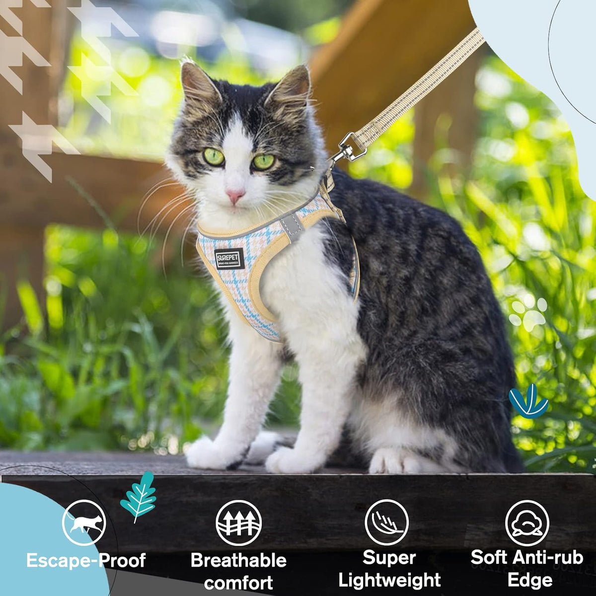 Cat Harness and Leash for Walking, Adjustable Soft Harness for Kitten Puppy Small Cats, Reflective Escape Proof Cats Vest Harness Easy Control for Travel Adventure