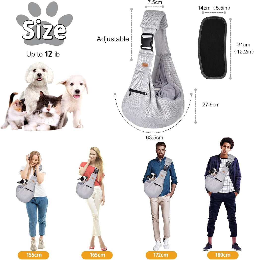 CUBY Dog and Cat Sling Carrier - Hands Free Breathable Mesh Small Dog Sling Carrier-Soft Pouch and Tote Design-Suitable for Puppy, Small Dog Cat Pets Carriers Sling Outdoor(Grey-Mesh,Adjust Strap 2.0)