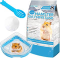 Hamster Sand Bath Kit, 2LB Bathing Sand for Gerbils with Plastic Sandbox Chinchilla Cleaning Powder Dust Free Small Animals Showering Sand for Rodent Mice Rat Mouse