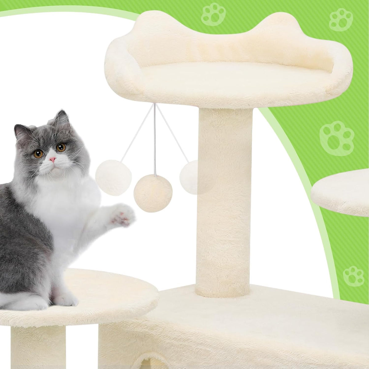 Magshion Cat Tree 55" Cats Tower for Indoor Cats, Multi-Level Cat Condo with Scratching Post, Top Perch, Sisal Board and Dangling Ball, Cat Stand Jumping Platform Kittens Pet Play House (Beige)