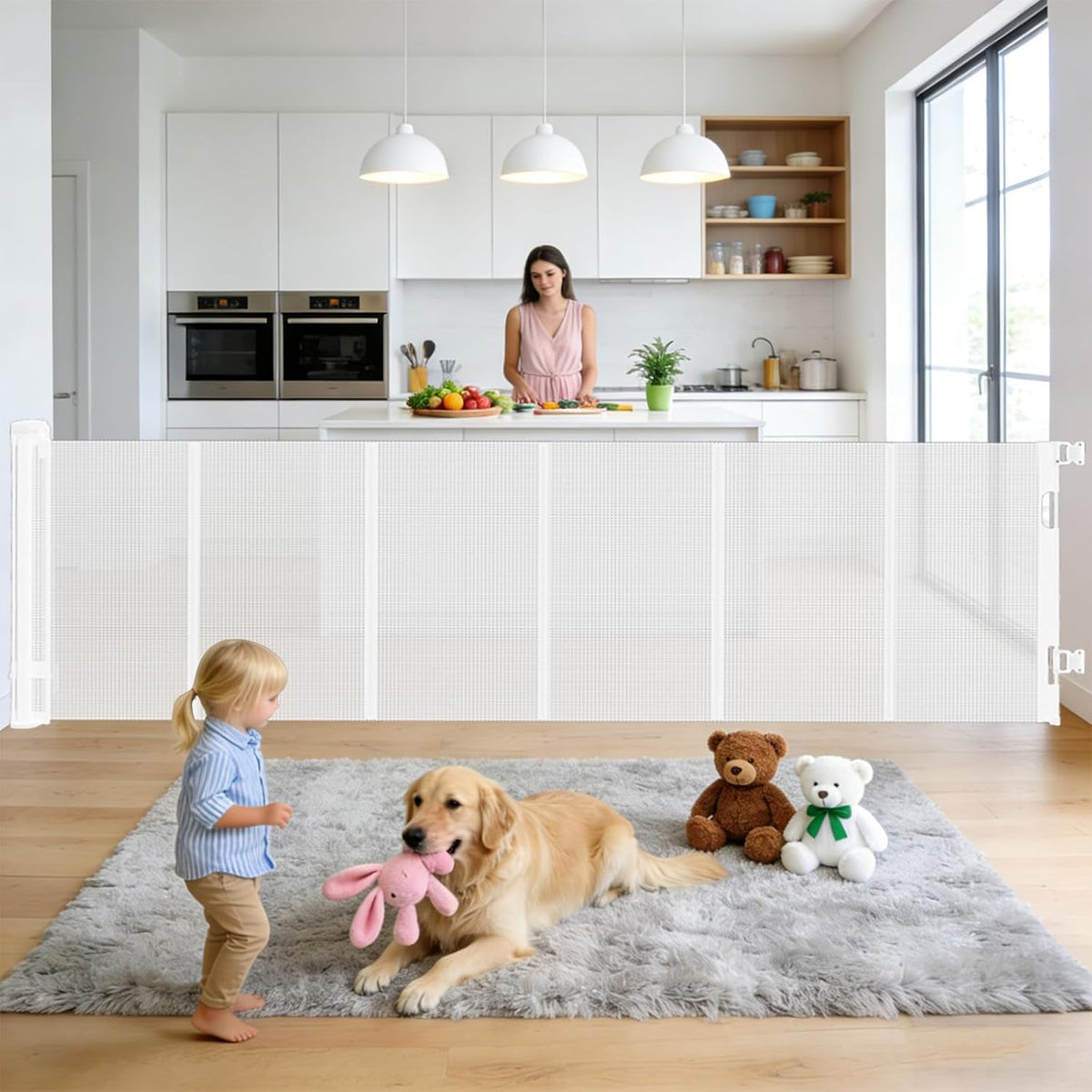 Retractable Baby and Dog Gate 55 Inch Wide 33 Inch Tall Black