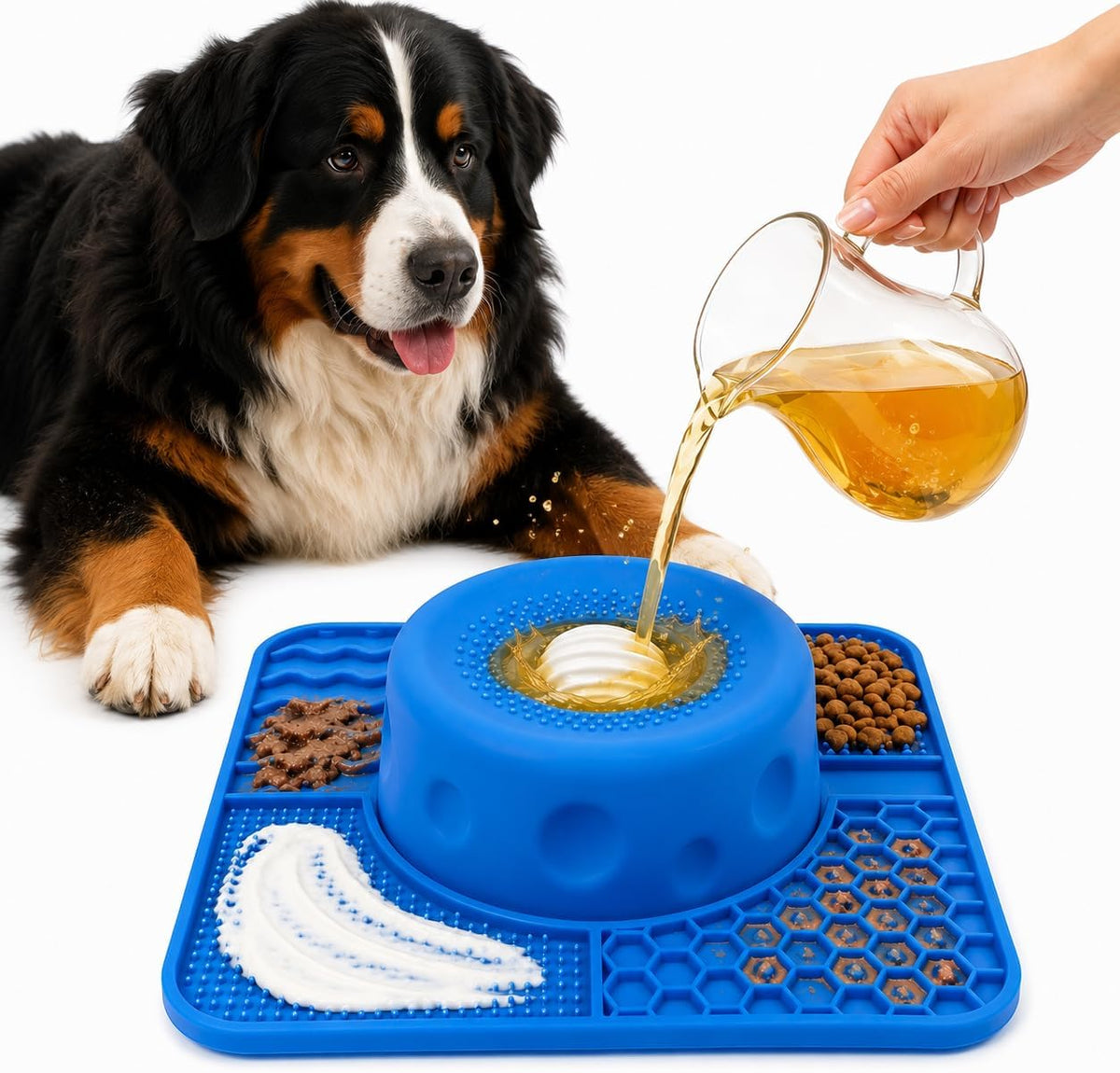 17oz Square Slow Feeder Dog Bowl, Lick Mat for Dogs with Rolling Ball
