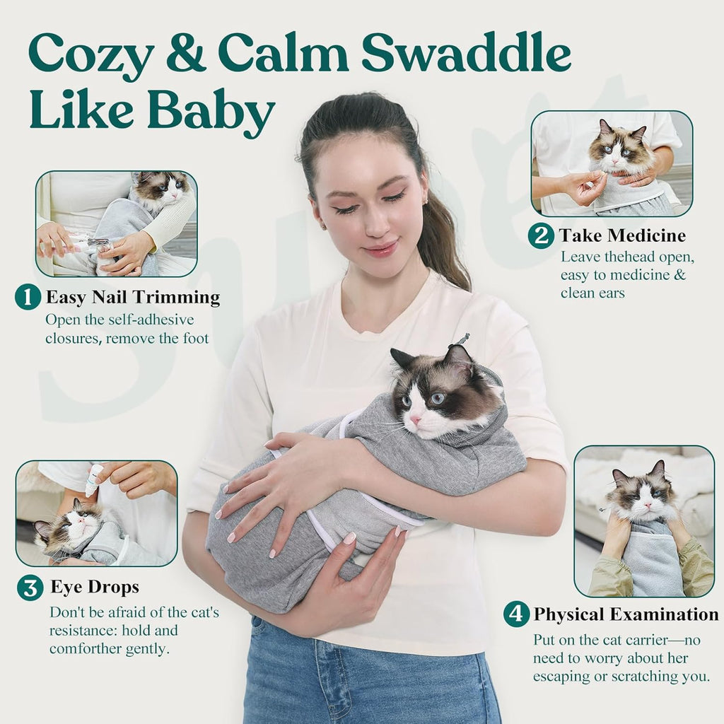 Supet Cat Grooming Wrap for Cutting Nails, Self-Adhesive Calm Cat Swaddle