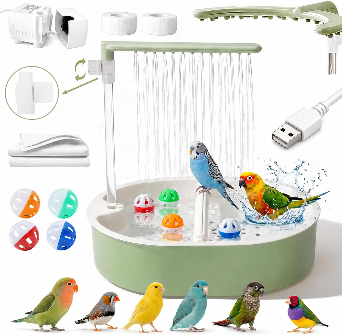 Bird Shower, Parrot Shower Fountain, Adjustable Water Flow