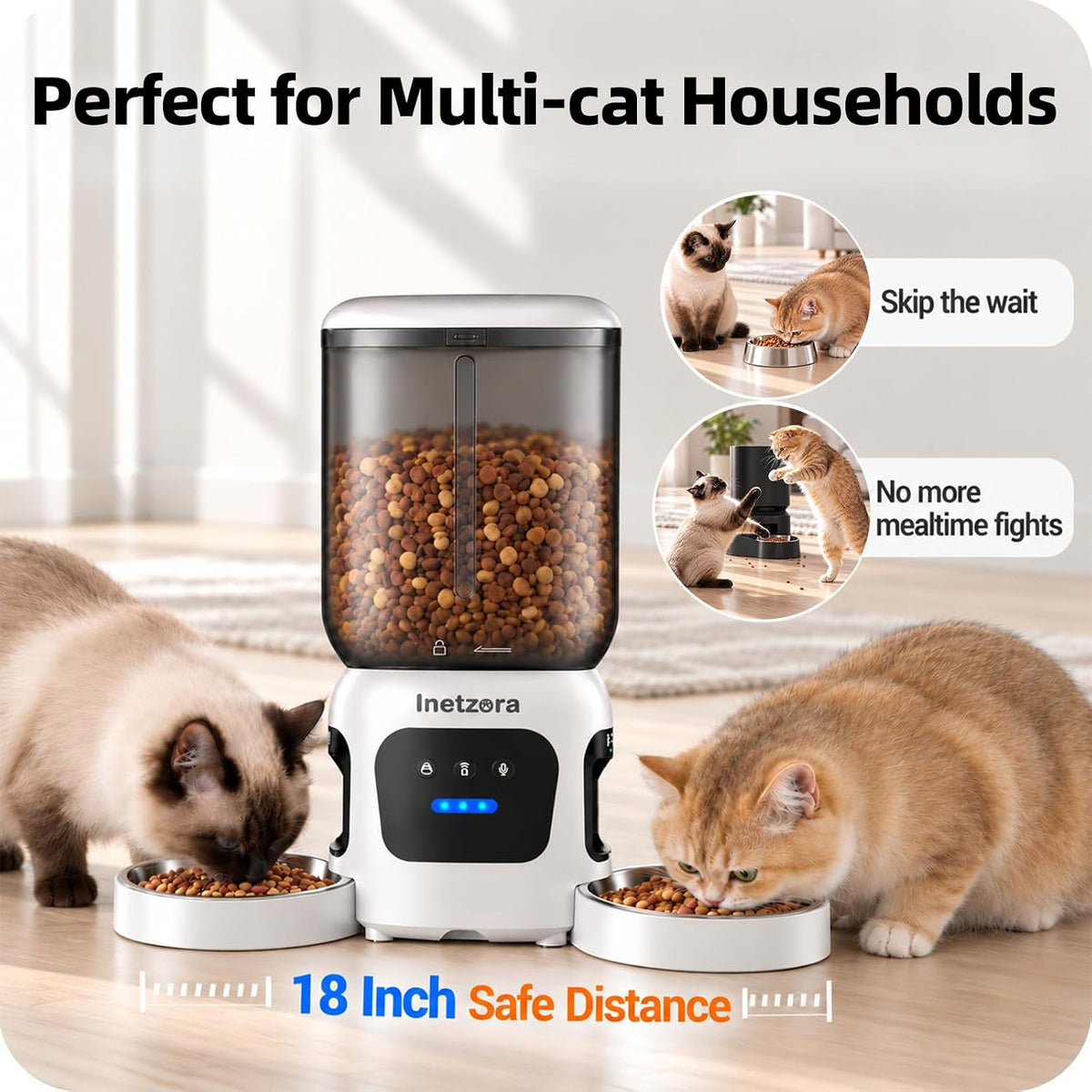 Automatic Cat Feeder 2 Cat with 2 Cameras: Dual Auto Dog Feeder-6L