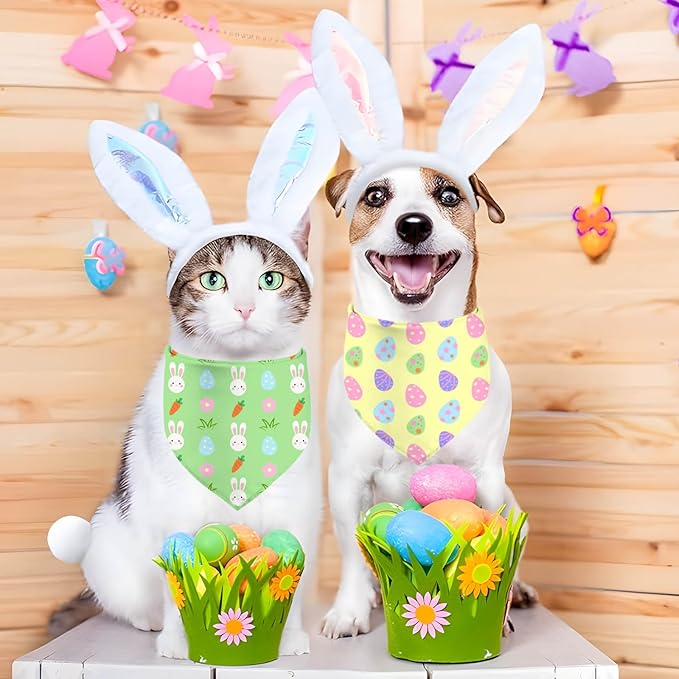 Easter Dog Bandana, 2 Pack Adjustable Holiday Party Birthday Pets Rabbit Easter - Image 3