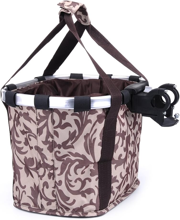 Pet Dog Bike Basket & Carrier Bag- Foldable Detachable Pet Travel Bicycle Basket - Small Animal Dog Cat Rabbit Bike Ride Basket Carrier (Coffee)