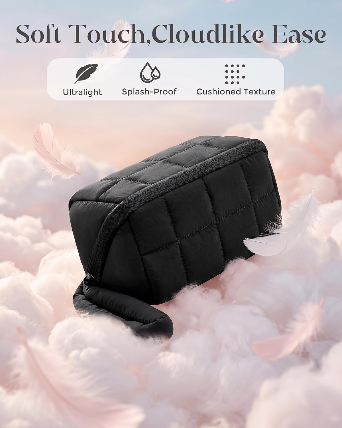 ProCase Travel Electronic Organizer Pouch, Puffy Tech Pouch -M, Black