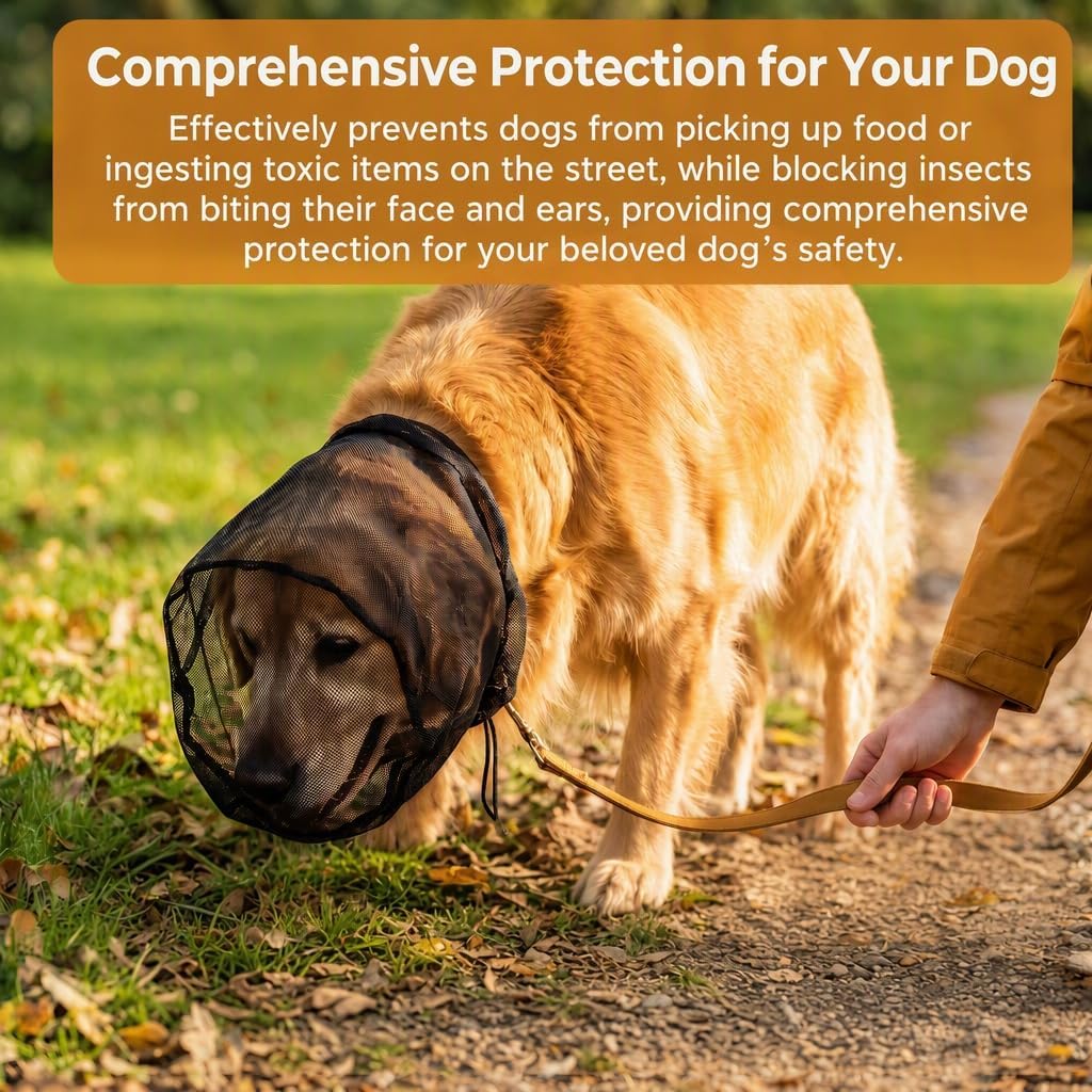 Dog Head Protector for Outdoor Adventures - Adjustable Elastic Dog Face Net & Breathable Mesh Head Cover for Hiking Camping, Soft Muzzles to Prevent Foxtails and Eating Off Ground
