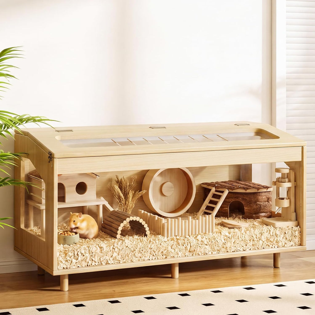Wooden Hamster Cage with Acrylic Board Base, 39.4"