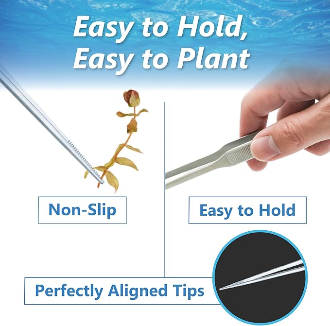 3-Piece Aquascaping Tools Set – 25cm / 9.8in Straight & Curved Long Tweezers - Image 5