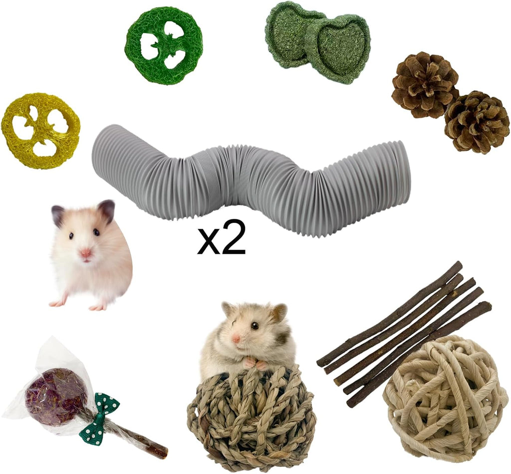 2 PCS Hamster Fun Plastic Tunnels,Hamster Collapsible Plastic Tube, Cage Tunnels with Chew Toy,Training Hideout for Guinea Pigs Guinea Pigs, Chinchillas, Rats, Gerbils (Grey)