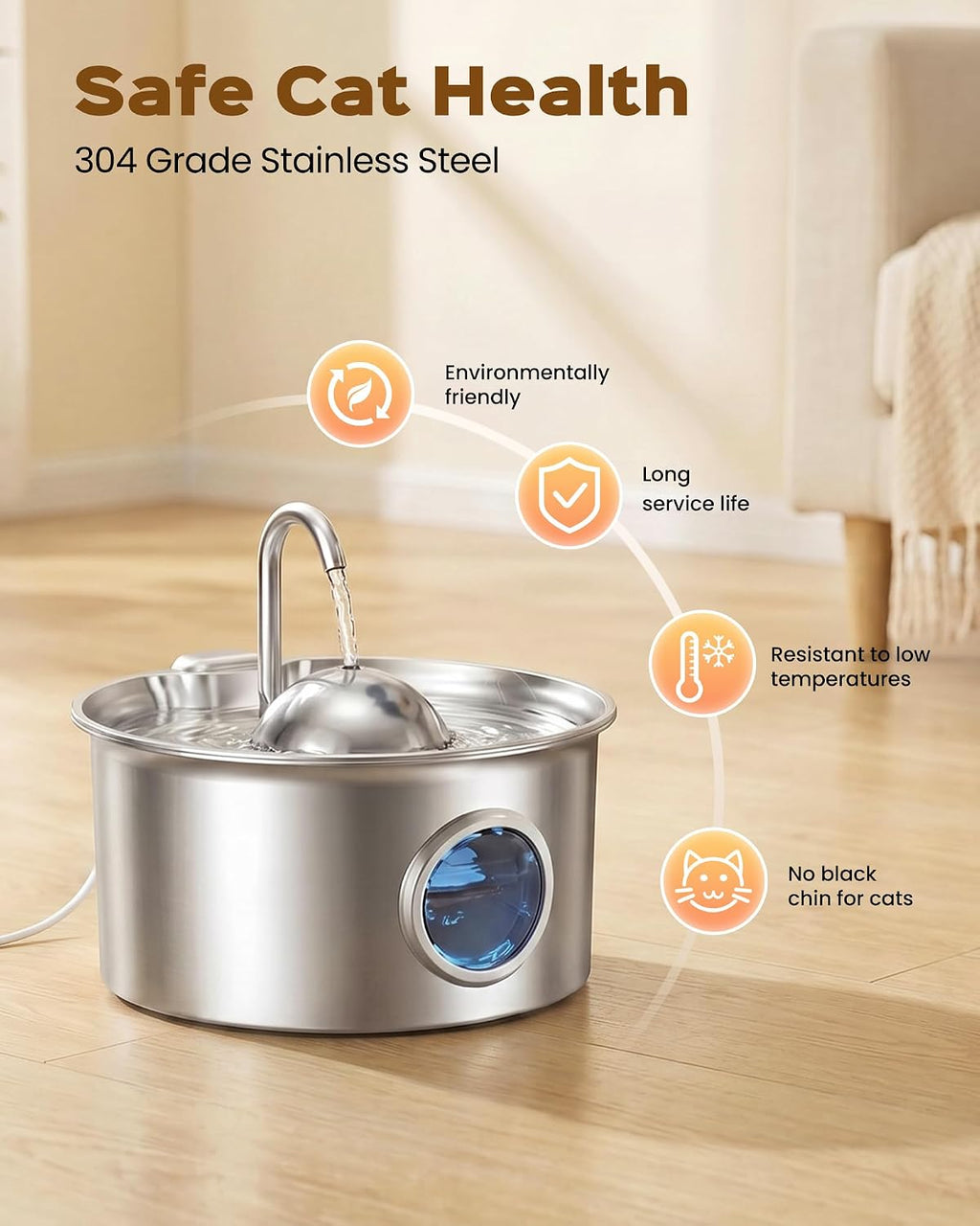 Cat Water Fountain Stainless Steel: Pet Water Fountains for Cats Indoor