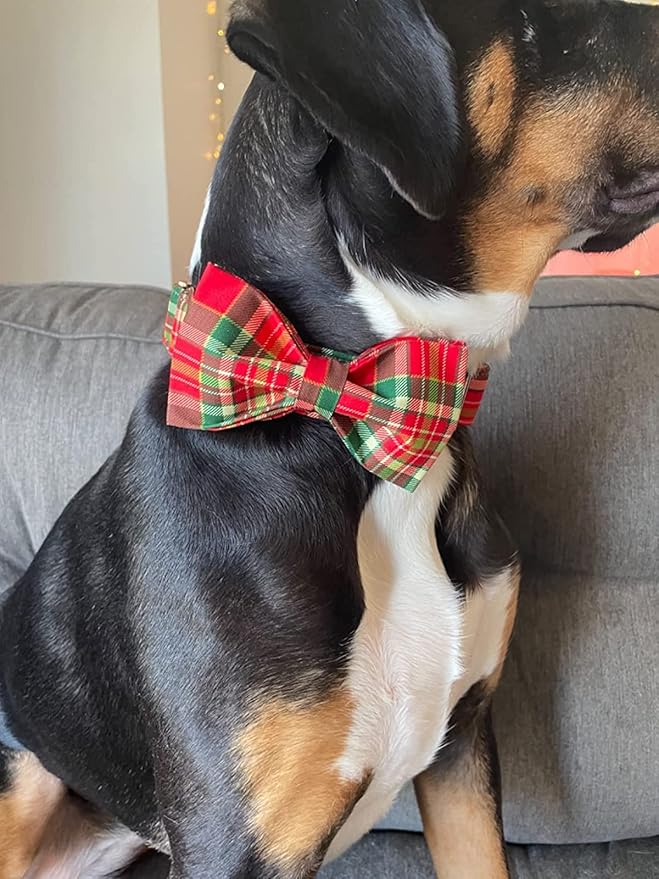 Dog Collar - Christmas Red Plaid Dog Collars Bowtie Gift Puppy Cute Soft Collar - Image 3