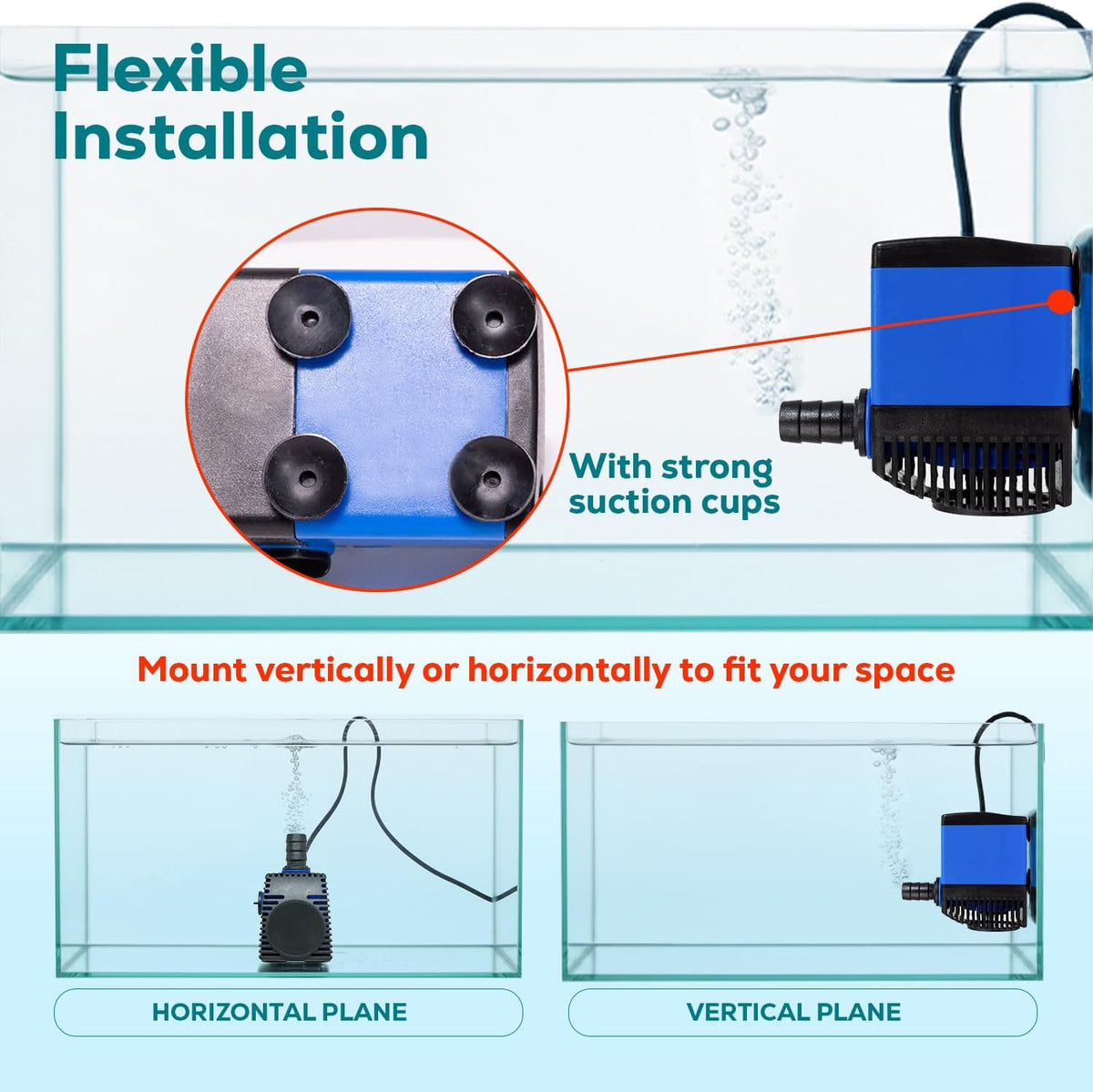 Aqua Dream 317 GPH Submersible Pump - 22W Adjustable Ultra Quiet Water Pump for Aquariums and Fountains, 6.6ft Max Lift, Indoor/Outdoor Hydroponic Fish Tank Pump - 1 Pc