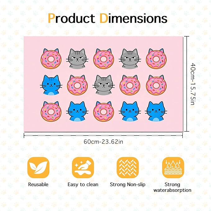 Cat Feeding Mat 24x16 inch Donut Cat Print Pet Bowl Placemat Non Slip Floor Mat - Image 6
