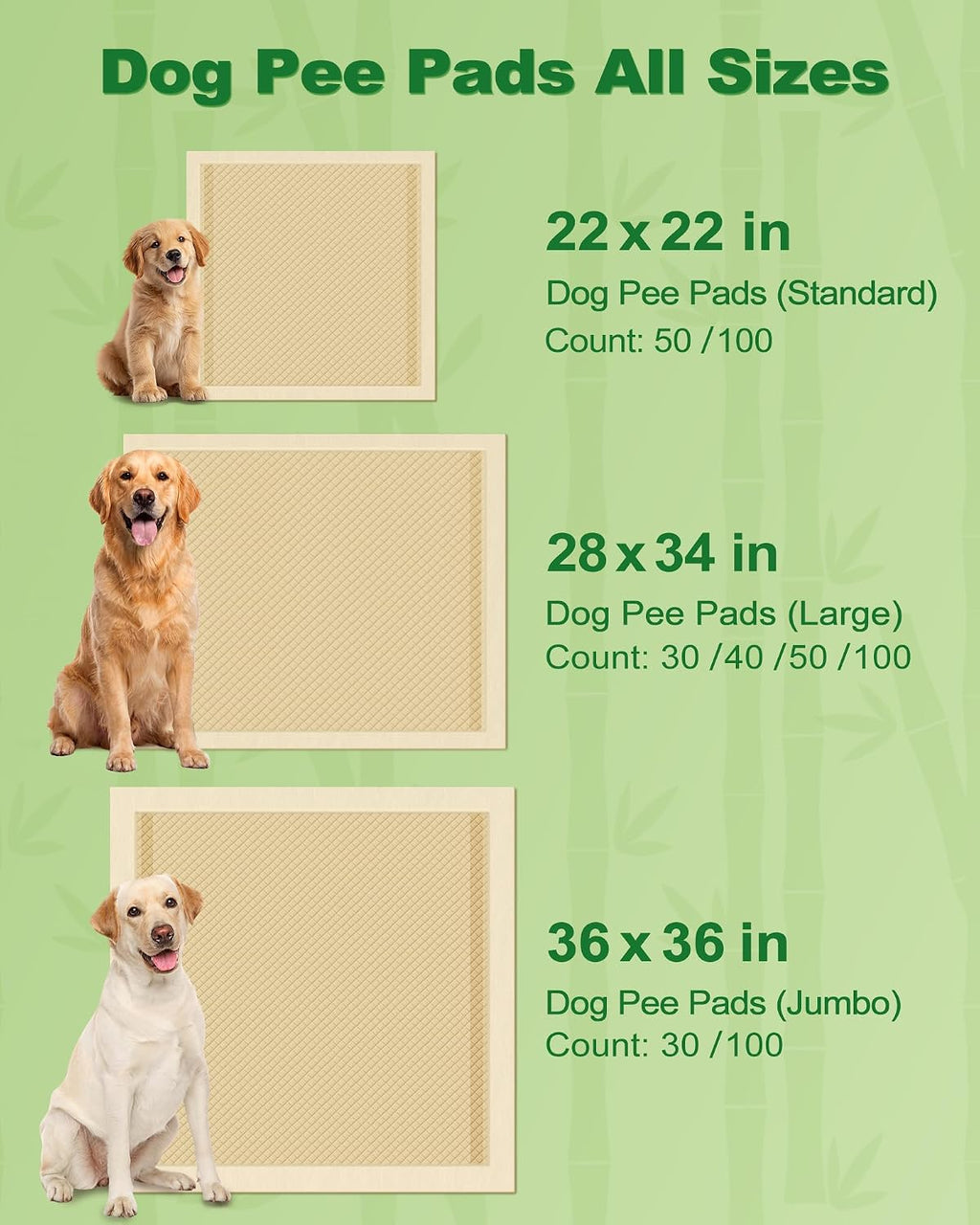 MIZOK Bamboo Dog Pee Pads Highly Absorbent No Leak XXL 36x36in 30Ct
