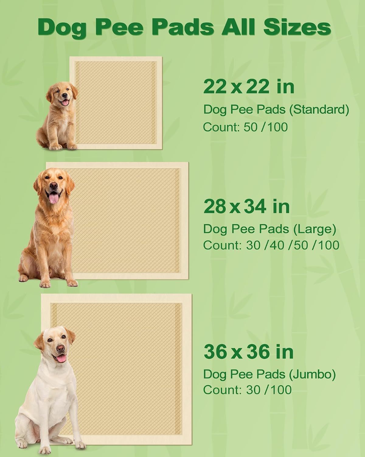 MIZOK Bamboo Dog Pee Pads Highly Absorbent No Leak XXL 36x36in 30Ct