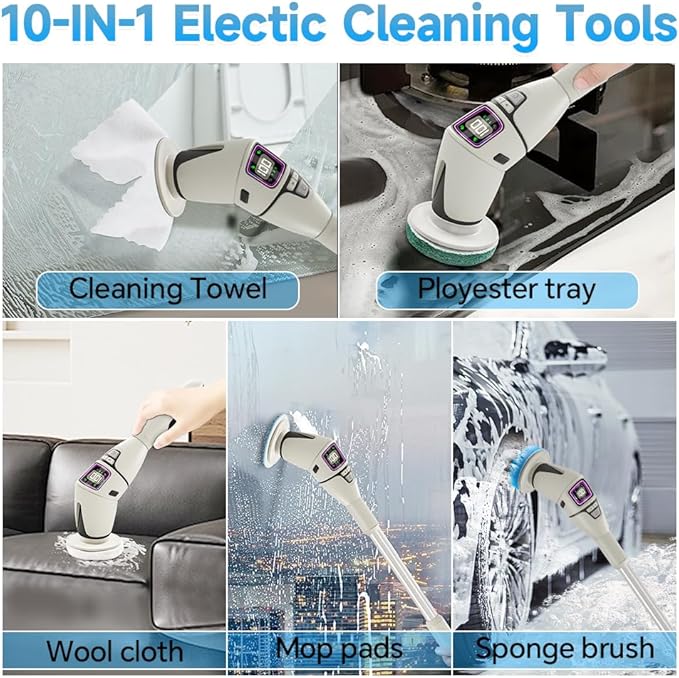10-in-1 Electric Spin Scrubber for Cleaning, Voice Broadcast Rechargeable Power - Image 8