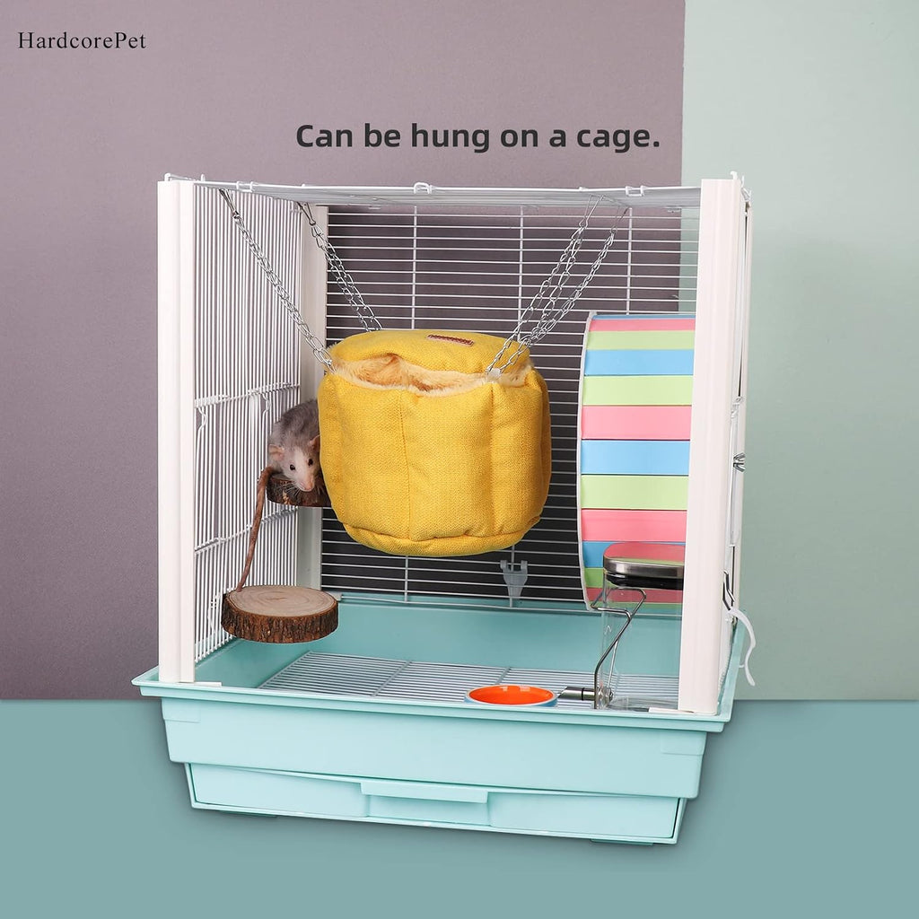 Rat Bed, Sugar Glider Hammock, Rat Bed for Cage, Guinea Pig Hanging Basket Warm Bed, Sugar Glider Pouch Hanging Bed, Small Animals Removable Nest Mat for Hamster, Syrian Hamster (Yellow)