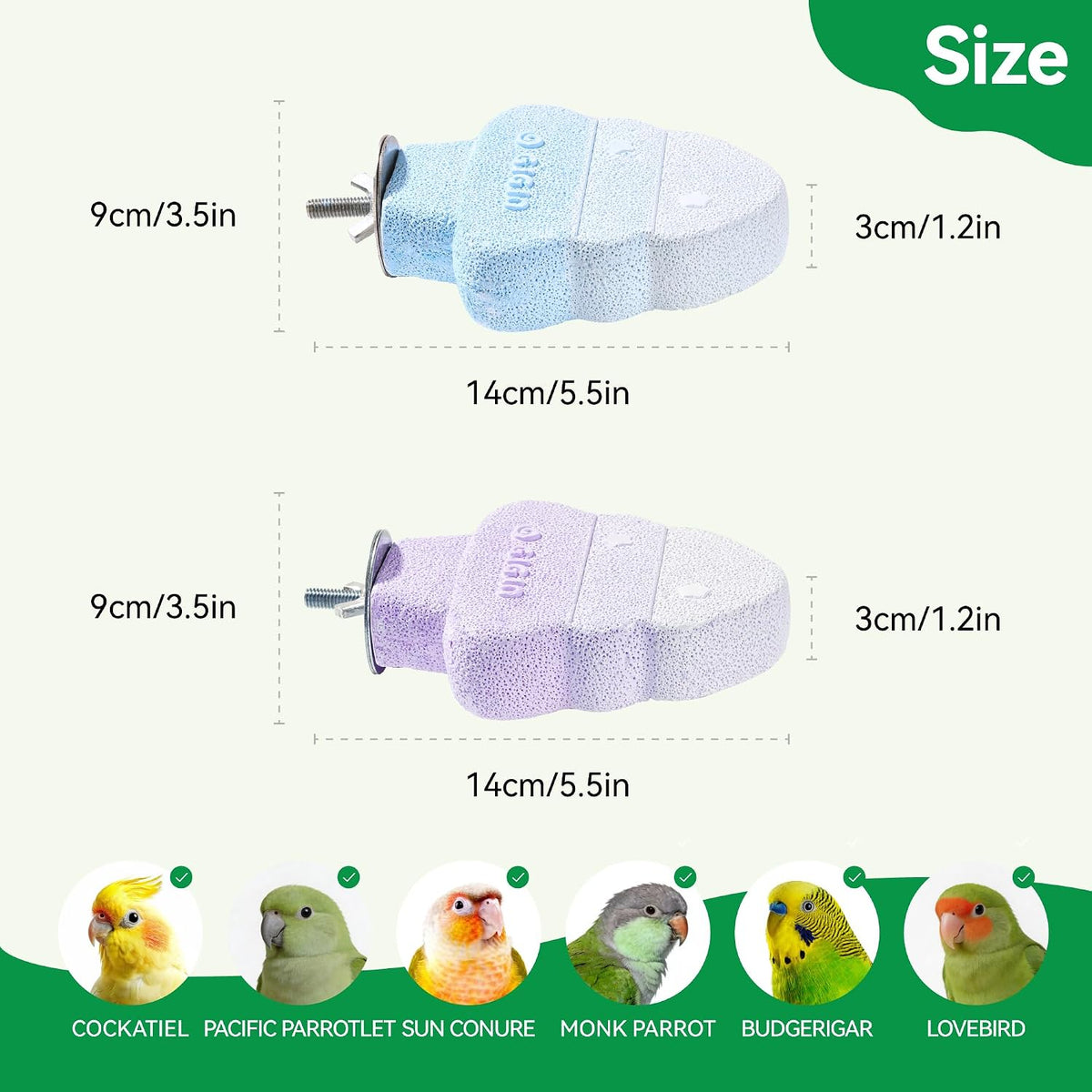 2 Pack Parrot Perch for Cage Bird Beak Grinding Stone, Volcanic Rock Mineral Bird Perch, Parrot Cage Accessories for Parakeets Budgies Cockatiels, Lovebirds Small to Medium Birds