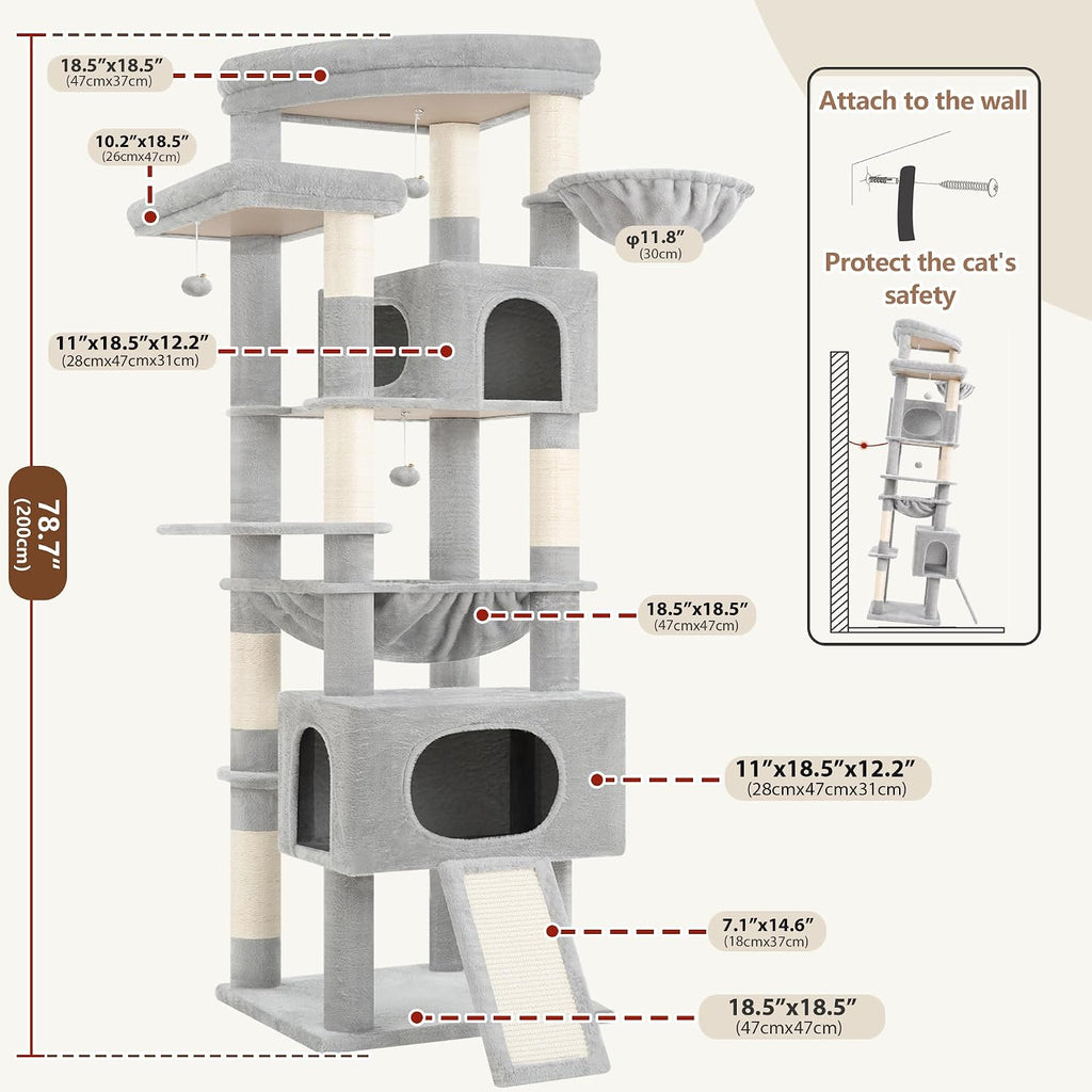 Cat Tree, 78.7'' Cat Tower, 2 Big Condos for Multi Cats GCT061W