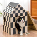 Cardboard Cat House with Scratch Pad & Catnip, Cat Play Scratching House by Conlun