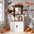 Halloween Cat Tree with Litter Box Enclosure, Hidden Litter Box Furniture with Cat Tower, Cat Tree with with Sisal Scratching Post,Hammocks,Condo,Multiple Platform,Soft Plush Perch, Hickory
