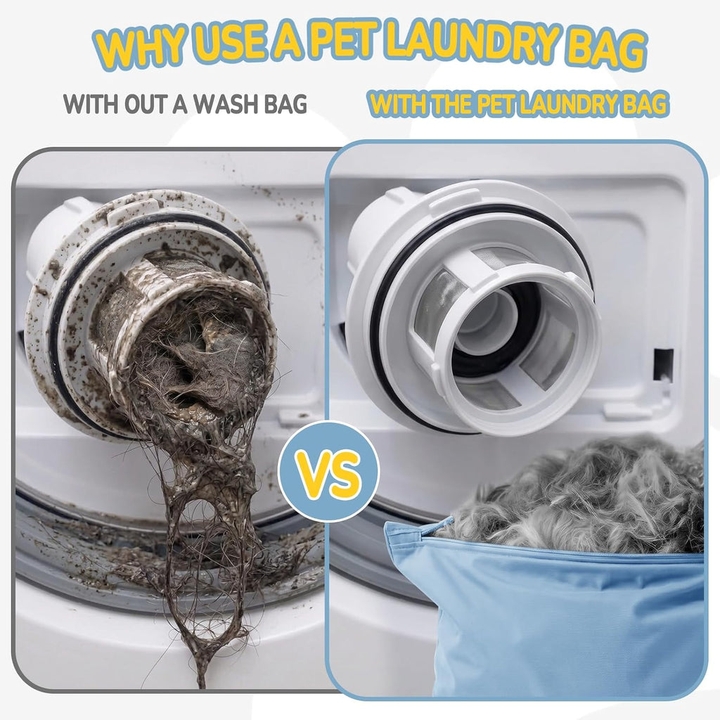 2PCS Pet Laundry Wash Bag for Washing Machine, 70x80cm Large Capacity Pet Laundry Bag for Dog Cat Horse Guinea Pig, Upgraded Tear-Resistant Fabric, Keep Laundry Free from Pet Hair, Blue & Yellow