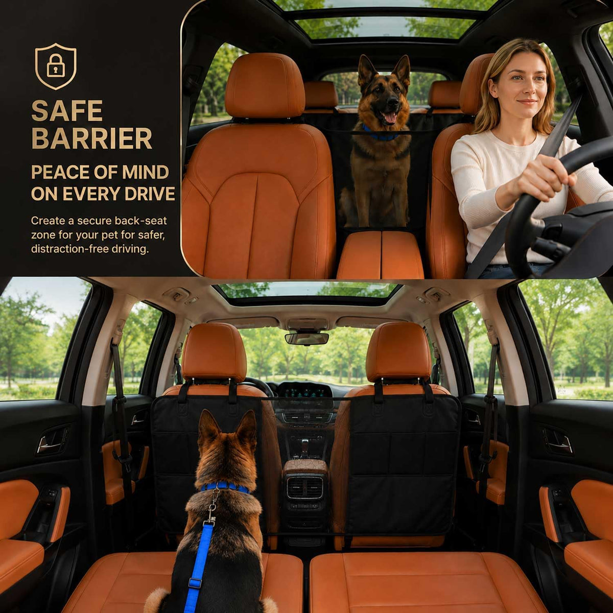 Dog Car Barrier Set with Organizer,Car Divider Net Include Pet Seat Belt