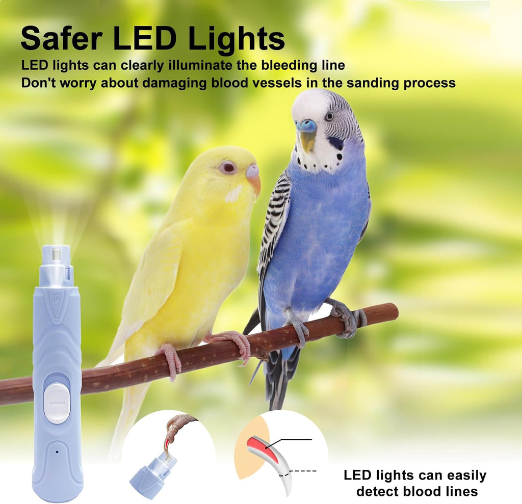 Bird Nail Grinder,Bird Beak Grinder,Silenced Bird Nail File with LED Lamp,Suitable for Budgerigars,Parakeets,Conure,Parakeets,Crested Myna,Lovebirds, Finches.