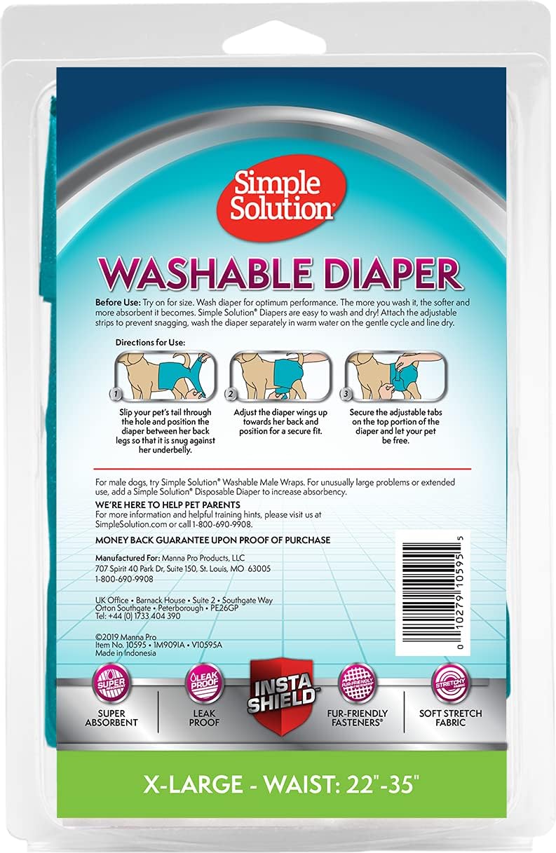 Simple Solution Washable Female Dog Diaper, Reusable Dog Diaper, XL, 1 Ct