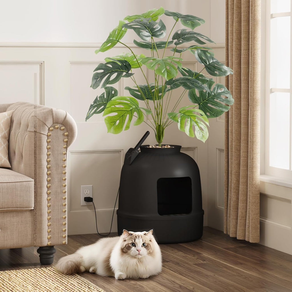 Lifewit Hidden Plant Cat Litter Box with Electric Odor Control System Black