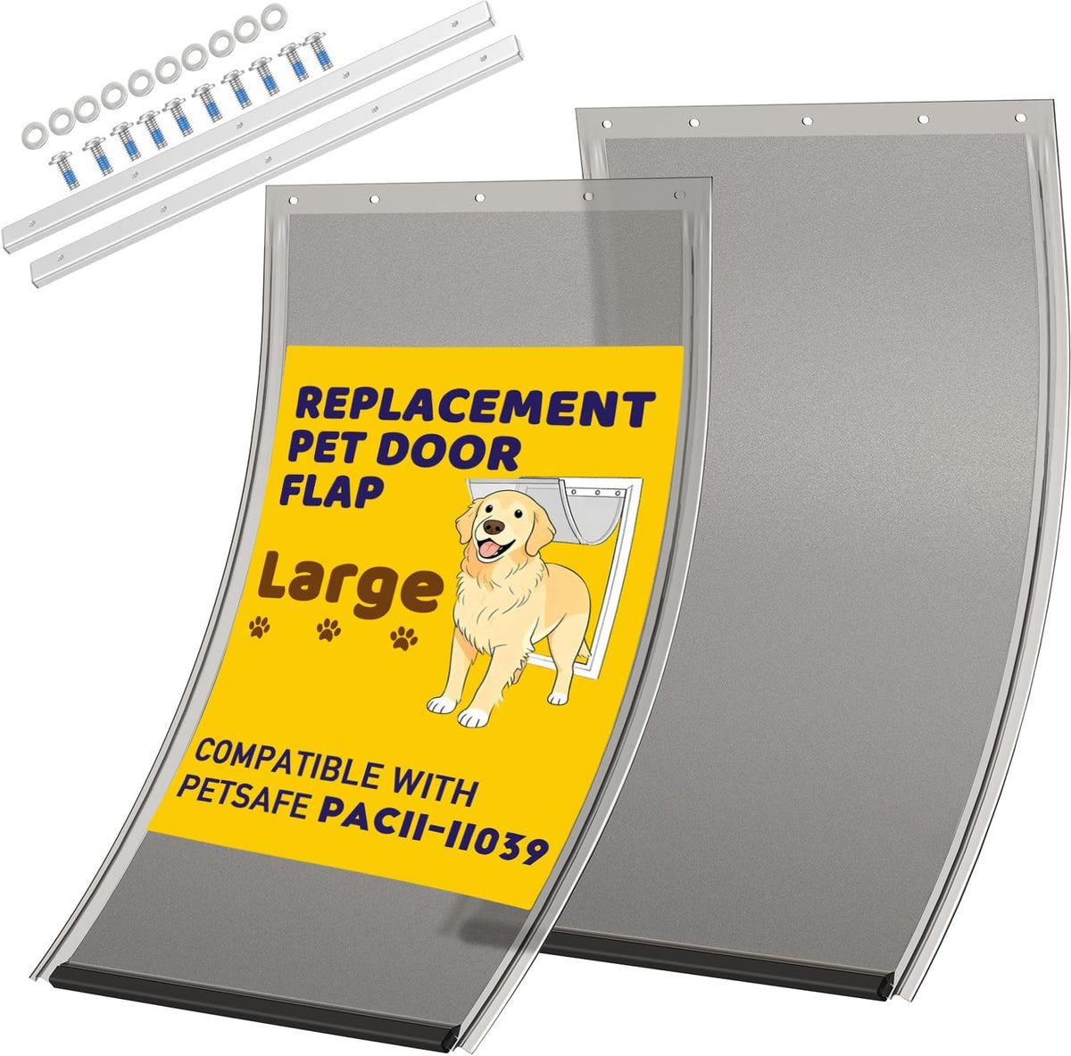 2Pack Pac11-11039 Large Dog Door Replacement Flaps with Bracket，Brown