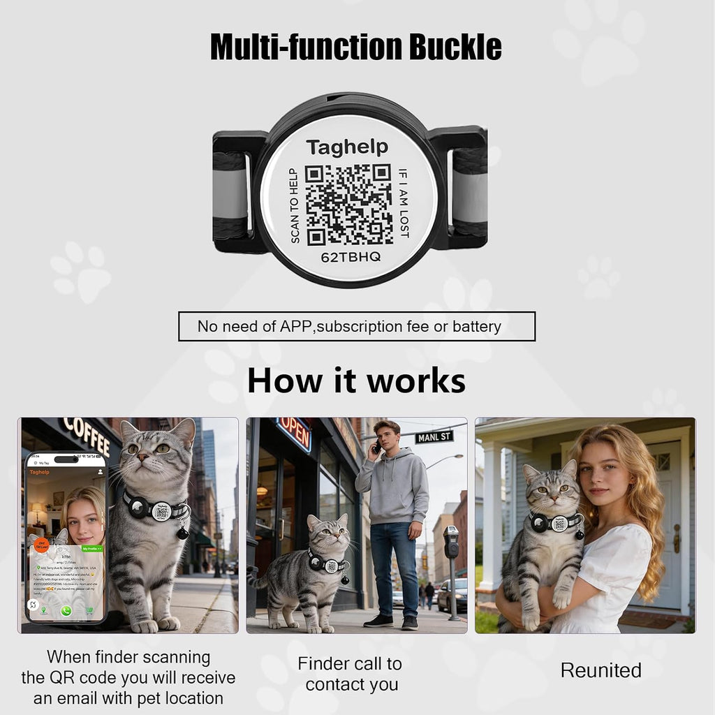 2 Pack Airtag Cat Collar,Reflective Breakaway with Smart QR Code,Orange
