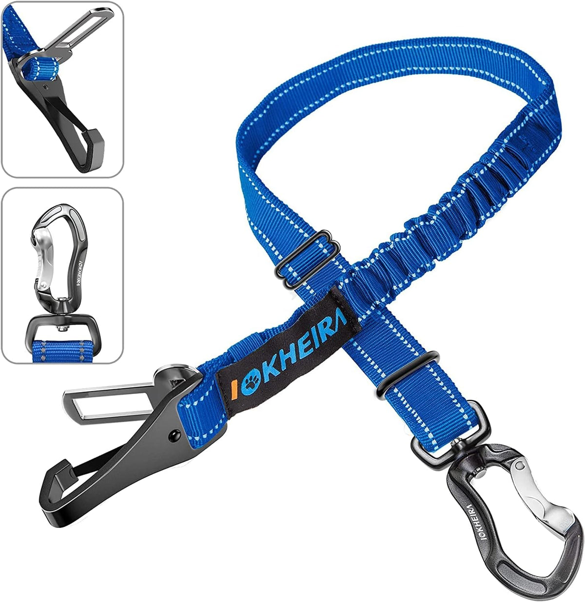 IOKHEIRA Dog Seatbelt, Updated Adjustable Harness Reflective Bungee Dog Car Seat Belt with Aviation Aluminum Alloy Rotatable Carabiner, Hook & Buckle