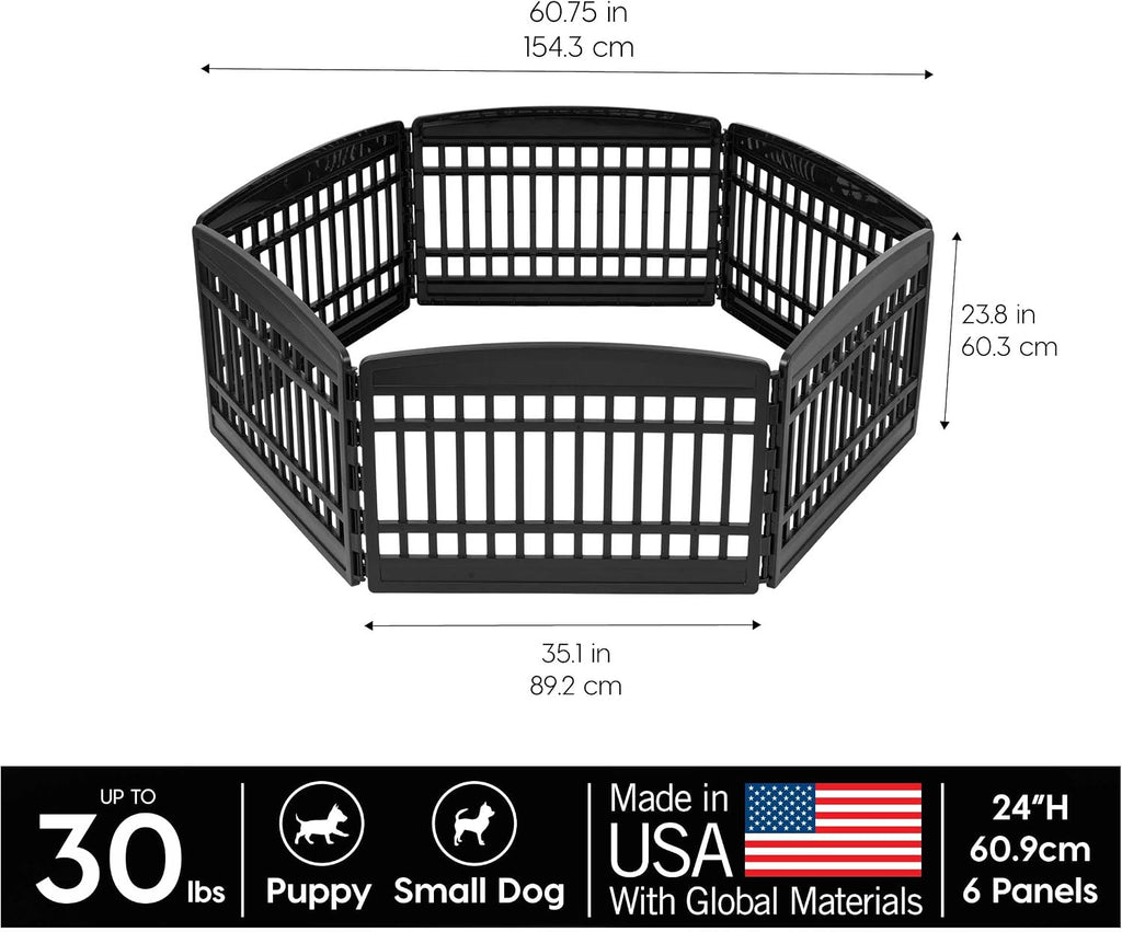 IRIS USA 6-Panel Dog Playpen, Pet Enclosure, Black