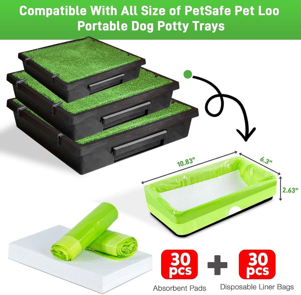 30 Pack Pet Loo Liners with Super Absorbent Pads for Petsafe Dog Potty Disposable Drawstring Pet Pee Pod Tray Bags Urine Disposal Kit Lemon Scent