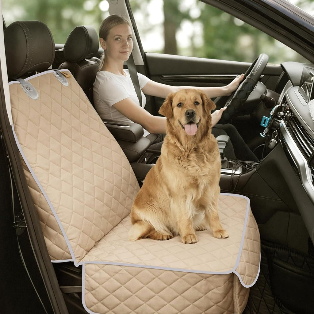 Bark Lover Car Seat Covers Front Seats,Car Seat Protector for Dogs,Scratch-Proof Dog Car Seat Cover,Universal Fit for Cars Trucks SUVs (Warm Beige,1 Pack)