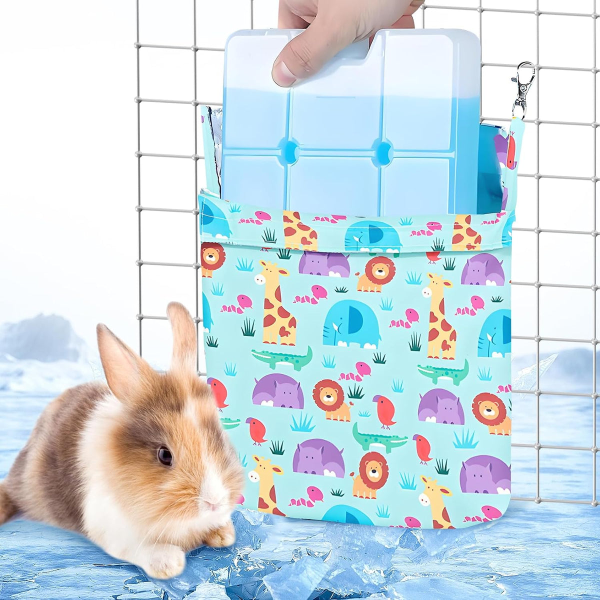 Hamiledyi Rabbit Cooling Pouch with Ice Pack - No Condensation Pad for Bunny Cage Accessories, Washable Cooling Mat for Small Animals,Ferret, Guinea Pig, Chinchilla(Carrot and Animal Pattern, 2kits)
