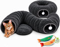 Cat Tunnel Bed with 2 Catnip Fish Toys, Interactive Cat Toys, Dark Grey