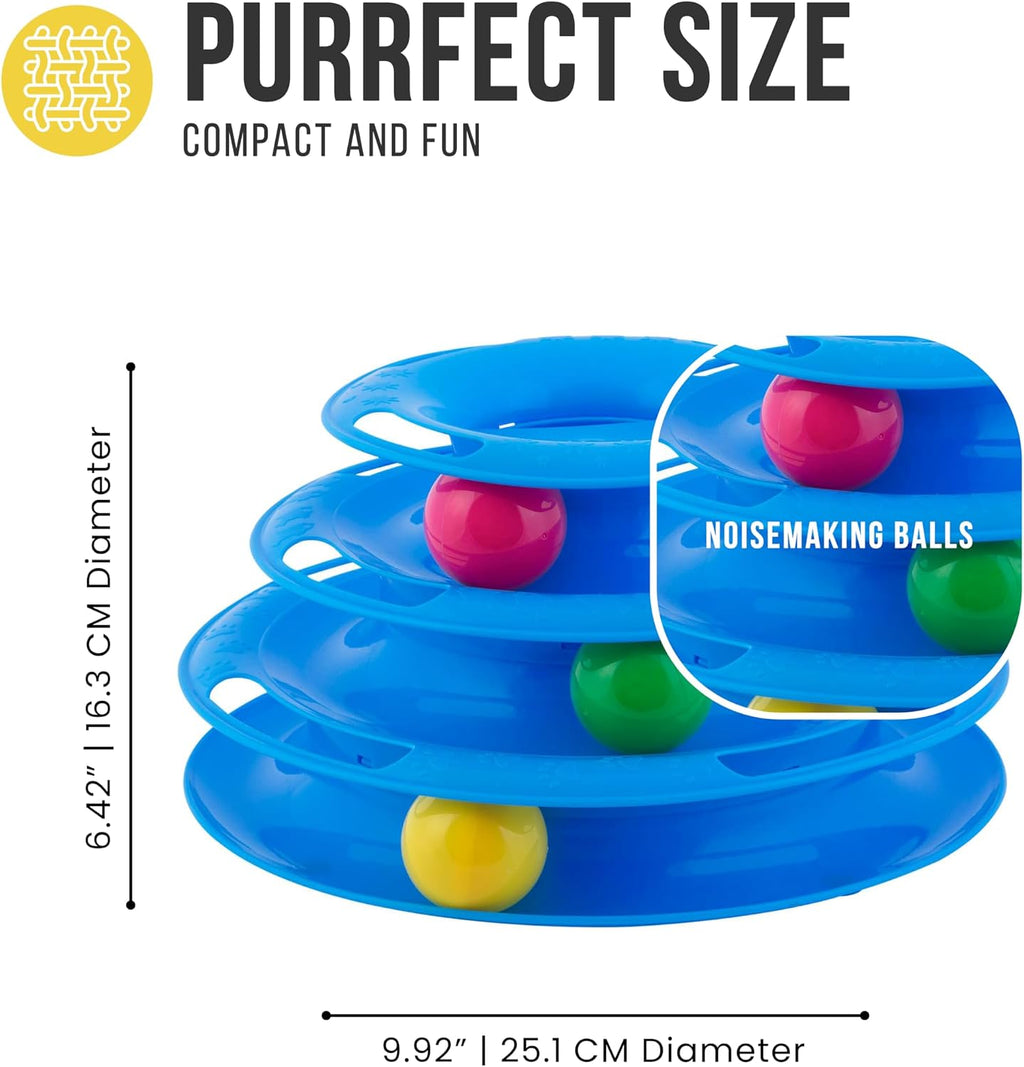 Pet Zone Busy Ball 3 Tier Plastic Cat Tower Rattle Toy, Includes 3 Balls