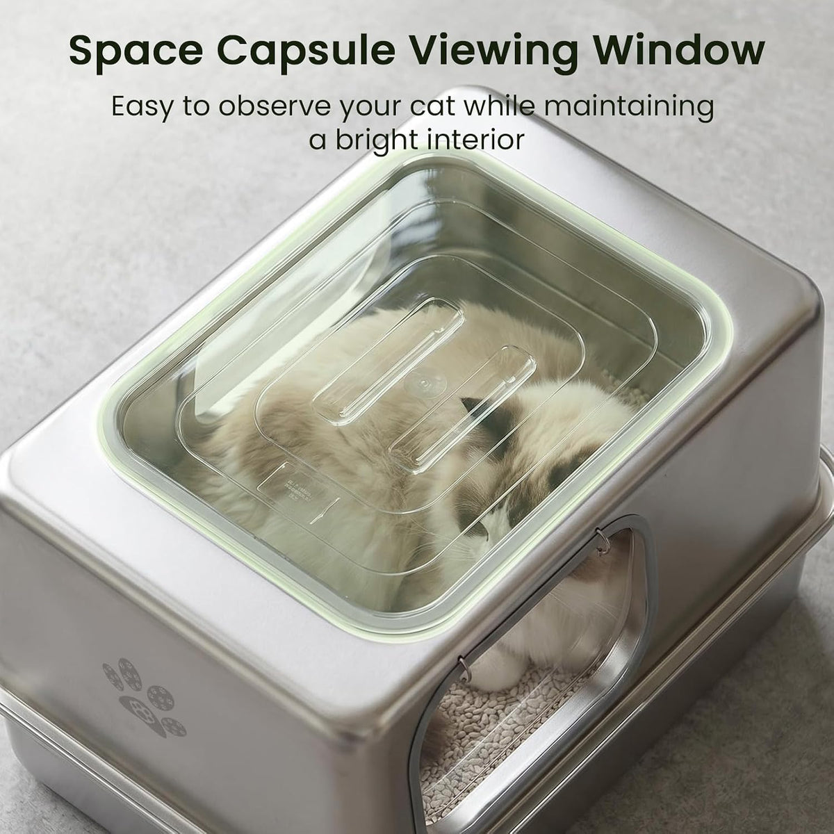 Ptlom Enclosed Stainless Steel Litter Box for Large Cats, Leak-Proof Metal Cat Toilet with Lid, Ventilated Top Opening Covered Cat Pan High Sided Walls, Scoop & Litter Mat, 20.8" x 13.0" x 13.1"