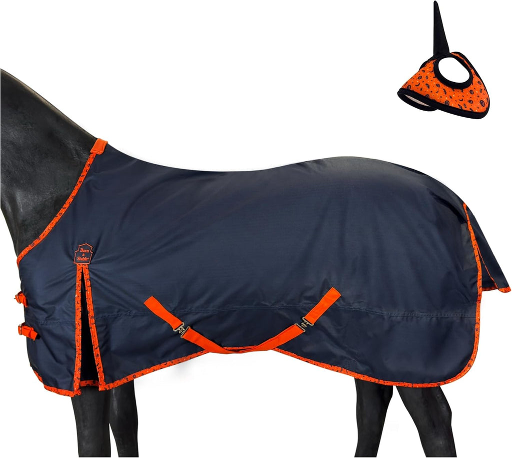 BARN & STABLE 600D Ripstop Lightweight Horse Turnout Sheet No Fill,Water-Resistant & Breathable Horse Blanket for Spring and Mild Weather, with Anti-Rub Fleece Withers (Halloween, 78 in)