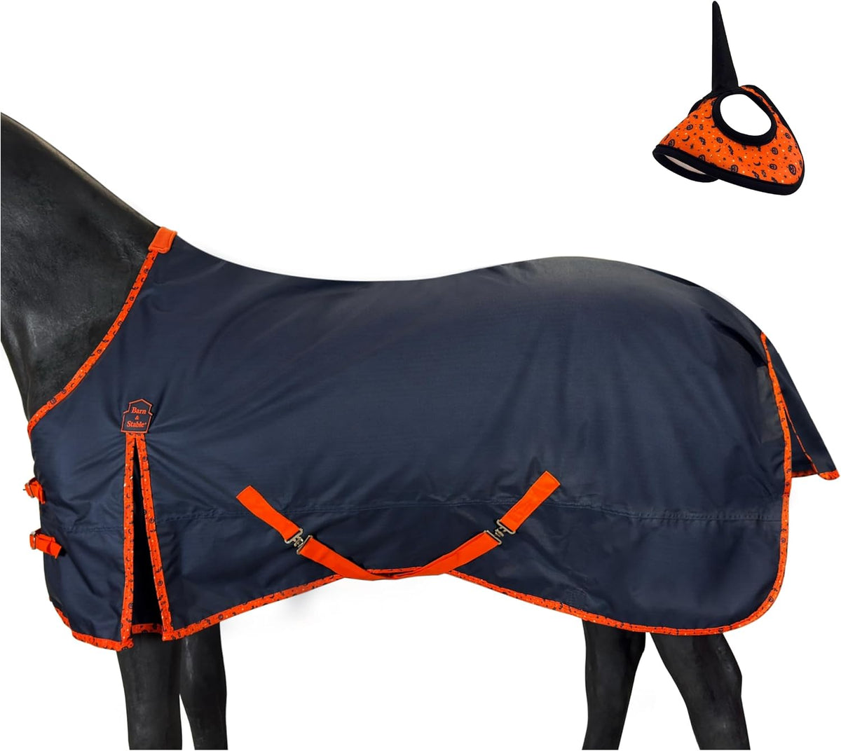 BARN & STABLE 600D Ripstop Lightweight Horse Turnout Sheet No Fill,Water-Resistant & Breathable Horse Blanket for Spring and Mild Weather, with Anti-Rub Fleece Withers (Halloween, 78 in)
