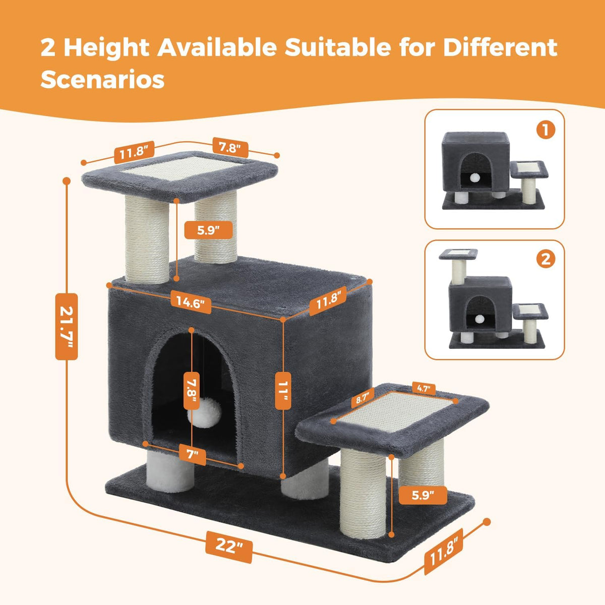 3-in-1 Cat Stairs with Scratching Post & Condo, Pet Steps, Dark Grey