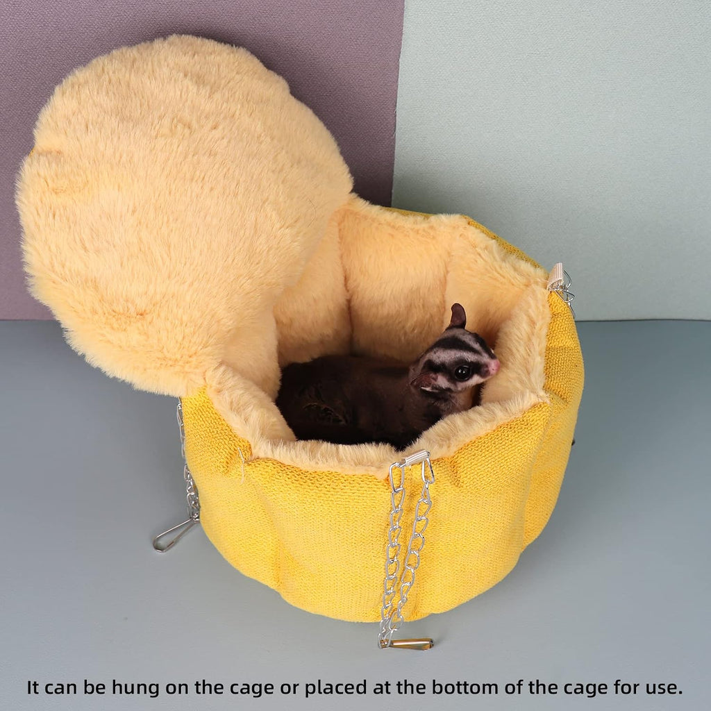 Rat Bed, Sugar Glider Hammock, Rat Bed for Cage, Guinea Pig Hanging Basket Warm Bed, Sugar Glider Pouch Hanging Bed, Small Animals Removable Nest Mat for Hamster, Syrian Hamster (Yellow)