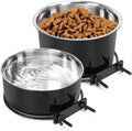 Crate Dog Bowls for Large Dogs, Removable Stainless Steel Dog Bowls for Food and Water, Pet Kennel Hanging Food Water Feeder Station for Medium/Large Pets, (7.1"x3.7" & 7.1"*2.6", Black)