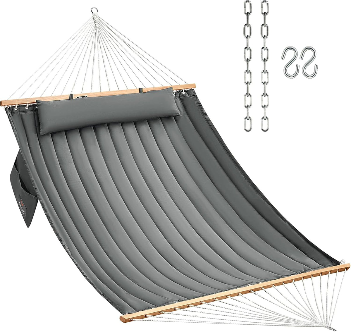 CHULIM Double Quilted Hammock with Hardwood Spreader Bars and Pillow